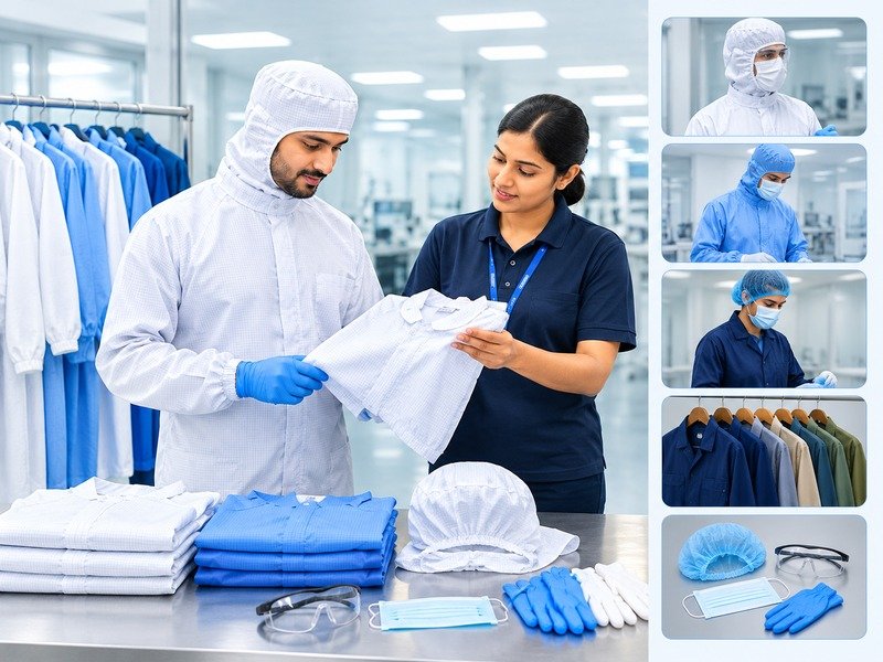 Range of cleanroom coveralls, gowns, lab coats and accessories